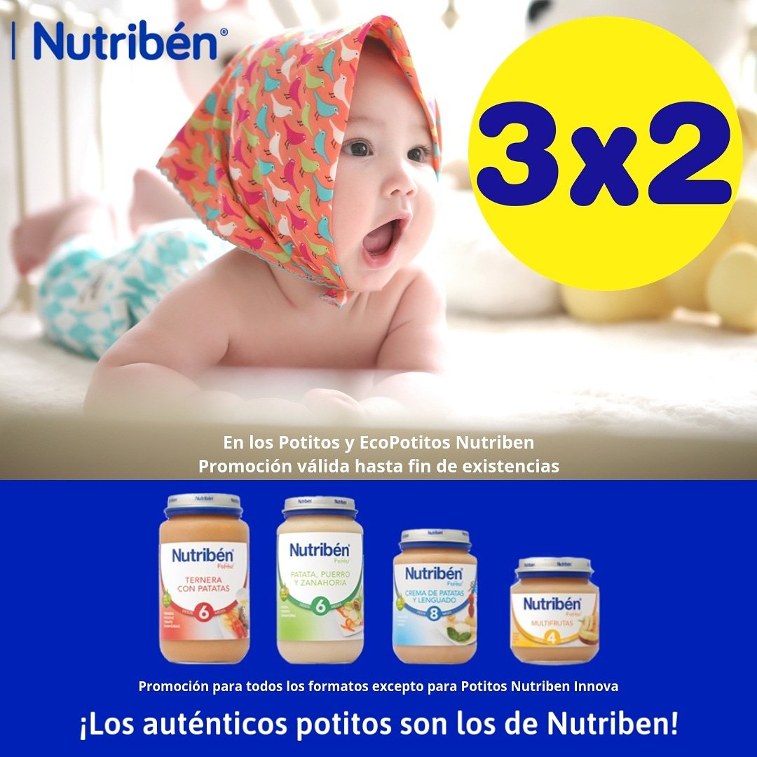 Farmacia Romero on X: ¡¡¡Vuelve la PROMO 3x2 de POTITOS NUTRIBÉN!!! Compra  2 potitos Nutribén y consigue el tercero #GRATIS #AlimentaciónInfantil  #Bebé #Potitos  / X