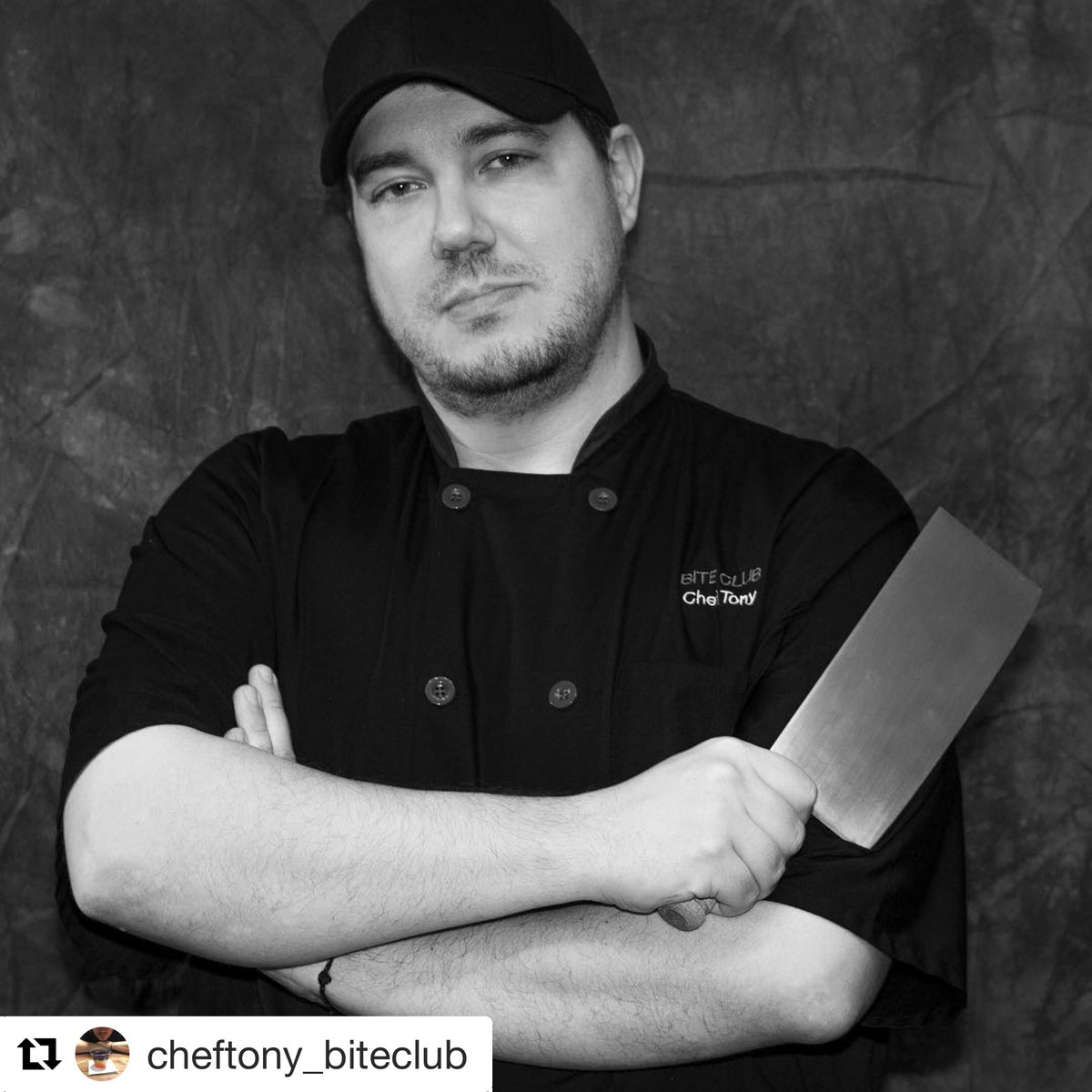 @cheftony_biteclub Showing off the cleaver he first learned to cook with. Chef Tony was taught so many skills with this cleaver, skills he still uses to this day. Who first taught you to hold a knife correctly? 
.
.
#myhappychef #cleaver #cheflife #knifeskills