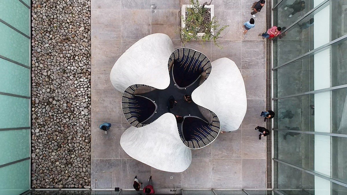 HolcimFdn's tweet photo. #KnitCandela part of @ZHA_News exhibition now at @muac_unam. Its 3D-knitted textile formwork of 55kg supports 5 tons of #KnitCrete. #FormworkTechnology developed by Block Research Group @ETH with special #KnitCrete concrete by @HolcimMexico. #Innovation https://t.co/nCY0ygNDPO https://t.co/gQGUHcf791