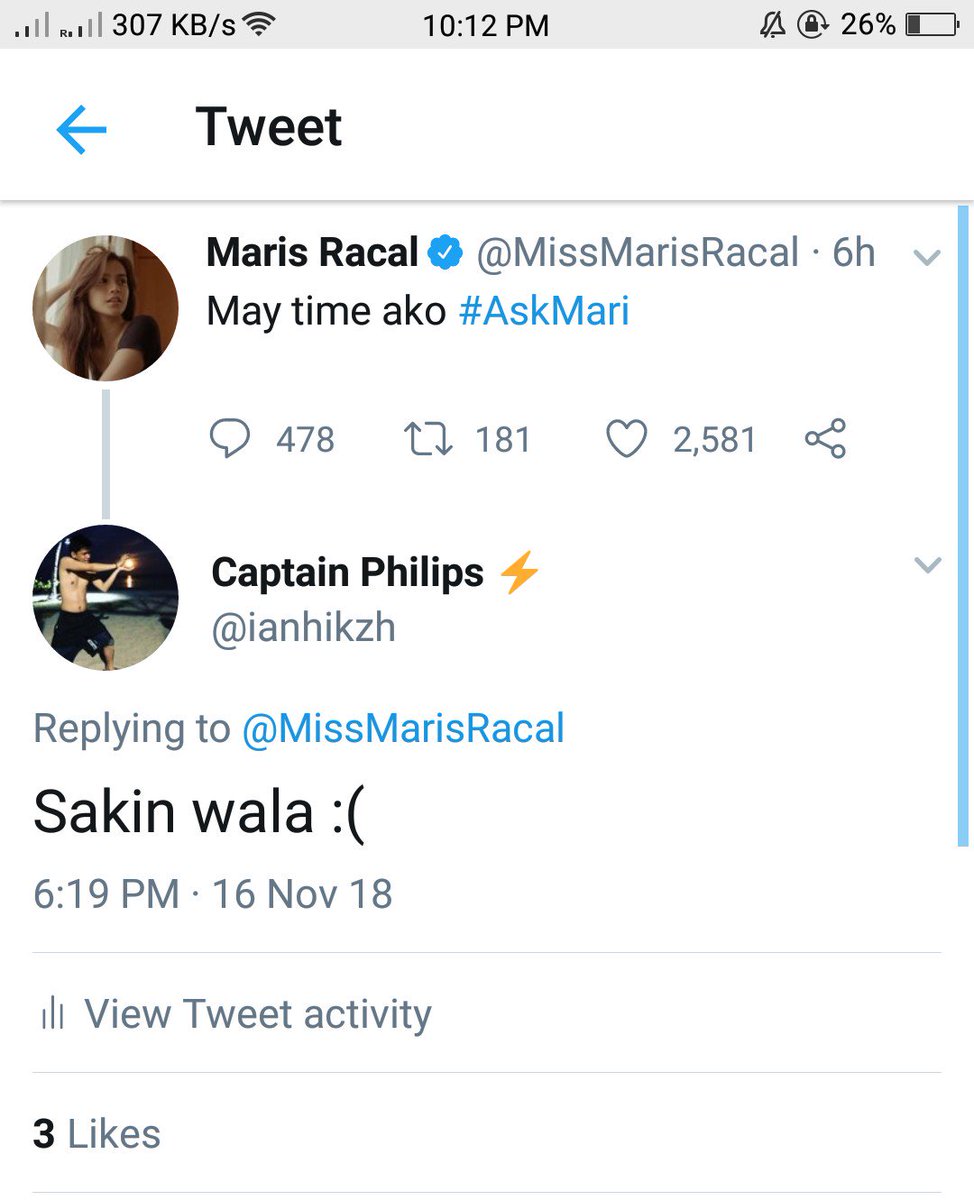 ianhikzh's tweet photo. Awee! Gi like niya ❤ reply daw be mskin "hi" lang pls 🙏 @MissMarisRacal #AskMari https://t.co/GCapbULEHf