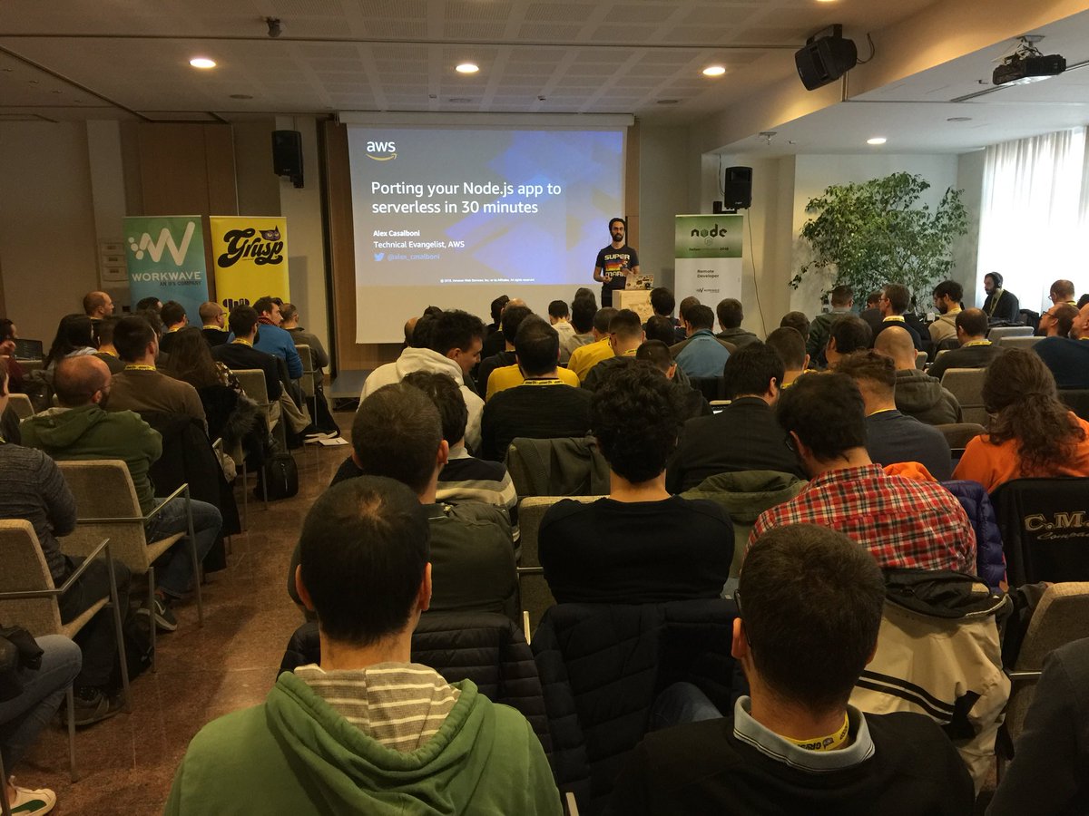 nodejsconfit's tweet photo. Time for some #LiveCoding!
”Porting your #NodeJS app to #serverless in 30 minutes”
Alex Casalboni @alex_casalboni
#NodejsConfIt #conference https://t.co/omM0kzyOVX