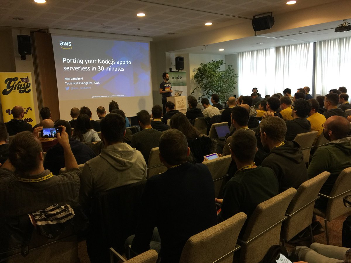 nodejsconfit's tweet photo. Time for some #LiveCoding!
”Porting your #NodeJS app to #serverless in 30 minutes”
Alex Casalboni @alex_casalboni
#NodejsConfIt #conference https://t.co/omM0kzyOVX