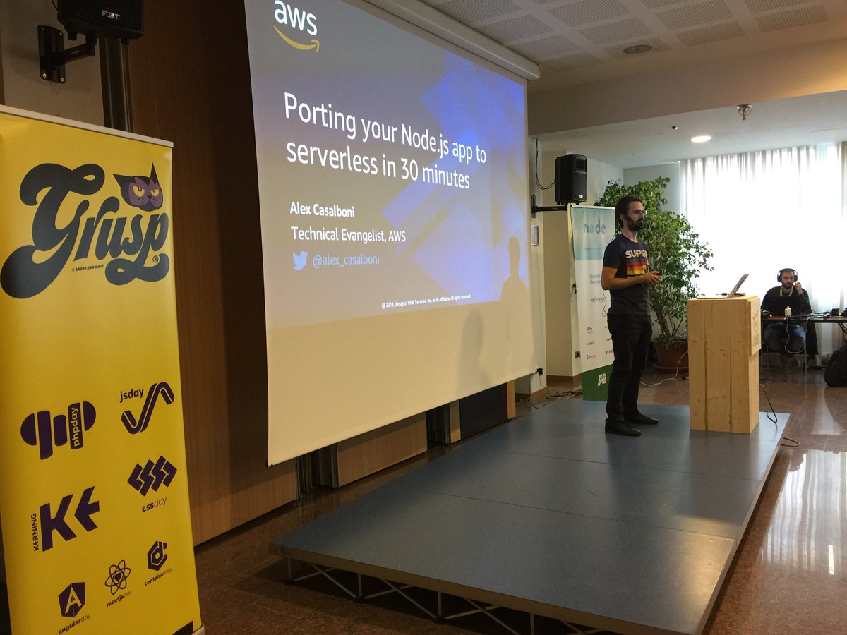 nodejsconfit's tweet photo. Time for some #LiveCoding!
”Porting your #NodeJS app to #serverless in 30 minutes”
Alex Casalboni @alex_casalboni
#NodejsConfIt #conference https://t.co/omM0kzyOVX