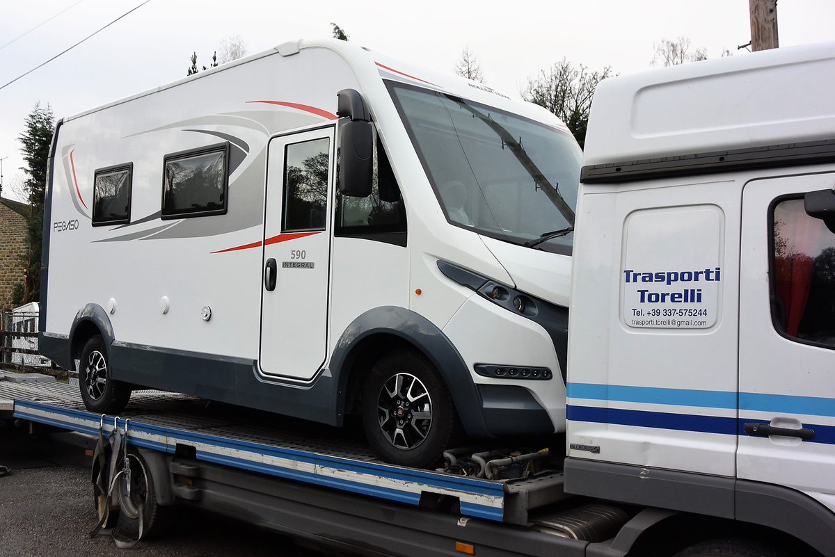 PRCaravans's tweet photo. Hooray look what has arrived on-site with us today - brand new 2019 @RollerTeam_ Pegaso 590 luxury #motorhome #4berth https://t.co/WXjzLhwDps