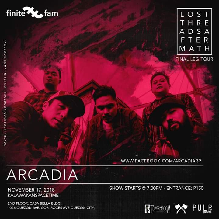 finitefam's tweet photo. Lostthreads Aftermath Album Tour Final Leg
KalawakanSpacetime, QC
November 17, Saturday
featuring performances by @ARCADIAofficial, @PHorizonsHK &amp; @embercore! https://t.co/qL1NAP59ec