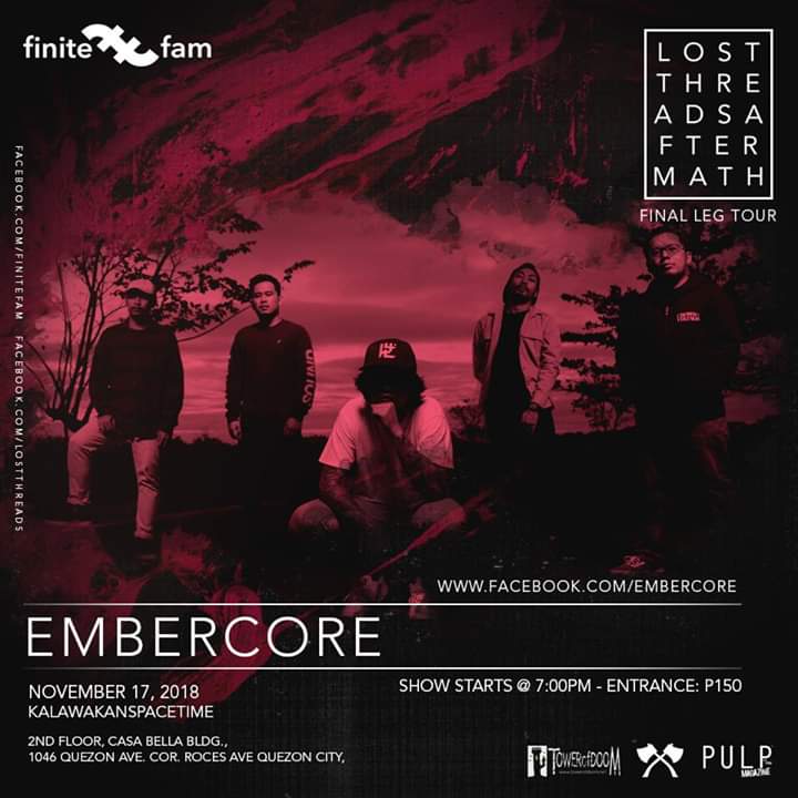 Lostthreads Aftermath Album Tour Final Leg
KalawakanSpacetime, QC
November 17, Saturday
featuring performances by <a href="/ARCADIAofficial/">ARCADIA</a>, <a href="/PHorizonsHK/">Parallel Horizons</a> &amp; <a href="/embercore/">Embercore</a>!