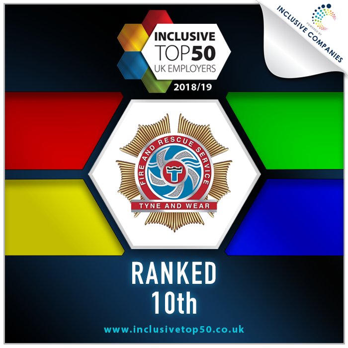 Tyne_Wear_FRS's tweet photo. We are delighted to have been ranked #10 in the Inclusive Top 50 UK Employers List, which was announced at the annual awards ceremony yesterday evening! Equality and inclusion is at the core of all that we do. #IT50 #ICA18 https://t.co/GAHlpWuXfw