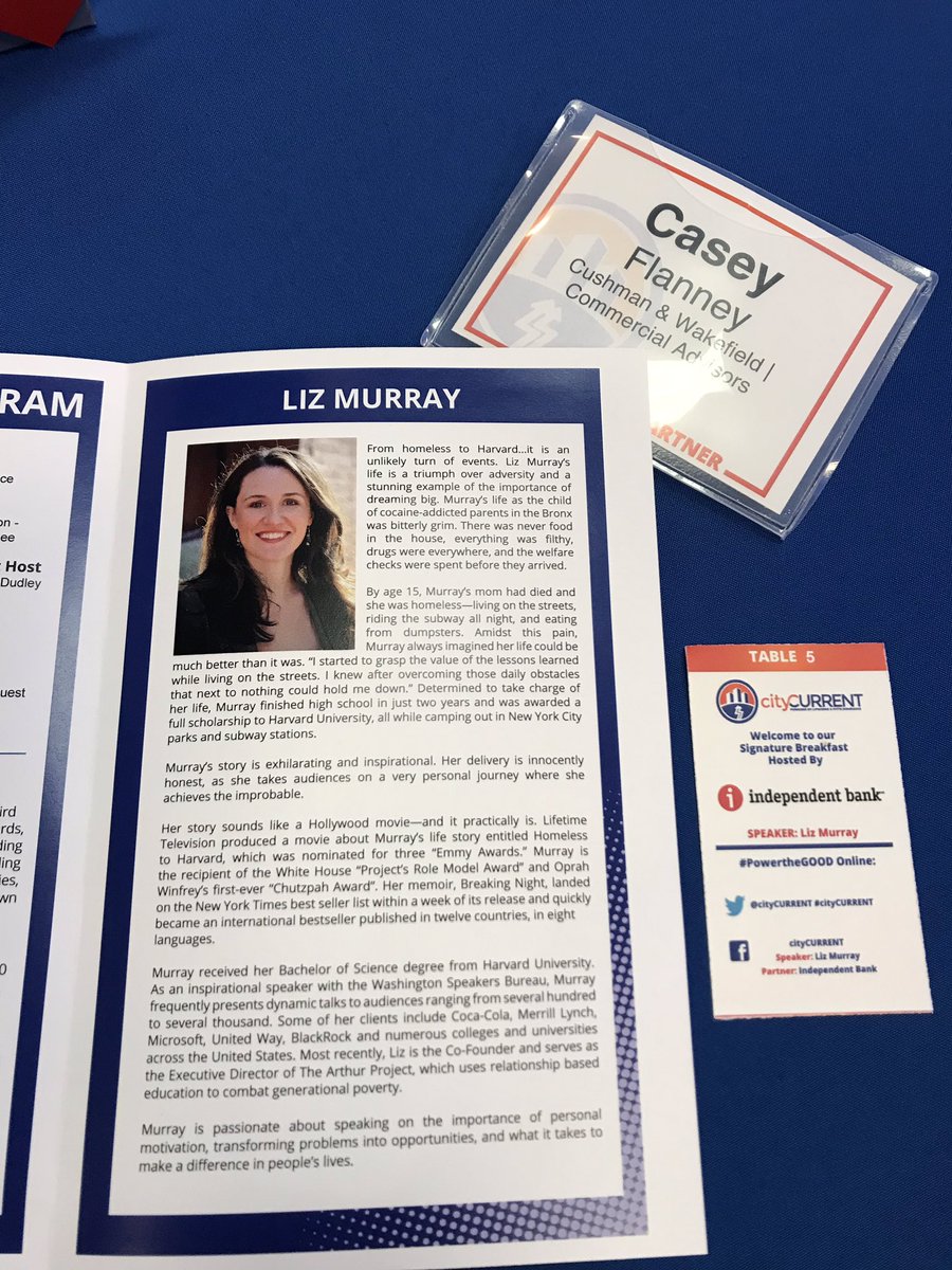 FlannCasey's tweet photo. Our speaker this morning: Liz Murray #cityCURRENT #PowerTheGood #HomelesstoHarvard https://t.co/mv6AiUsHIE