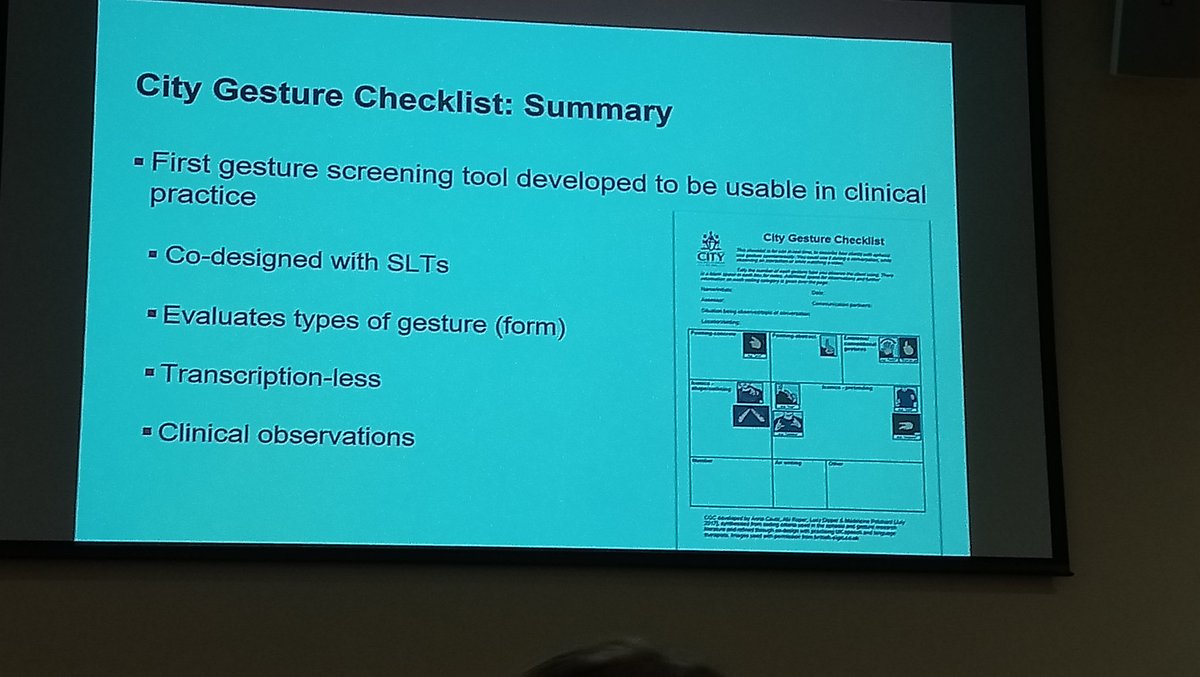 JenThomsonSLT's tweet photo. Couldn't help paying more attention to the co-speech gestures of @annacaute during her informative talk outlining the design process of the City Gesture Checklist for #aphasia #BAS2018 @BasAphasia https://t.co/Ds2FDR8vOA