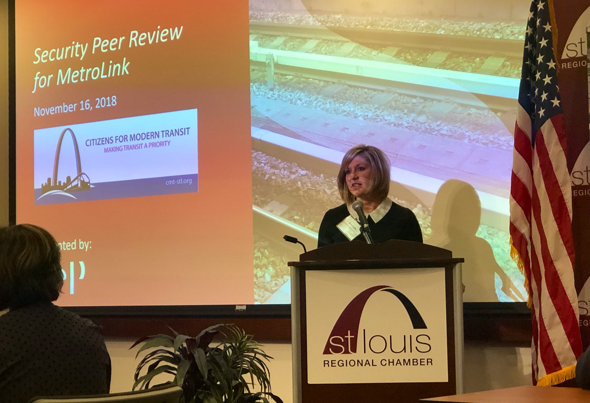 TheBLTripp's tweet photo. .@AustinWalker82 and @kimcella1 welcome a full room of folks at the @STLRegChamber for #TalkingTransit: Transit Security Best Practices. https://t.co/jfY6eepSXl