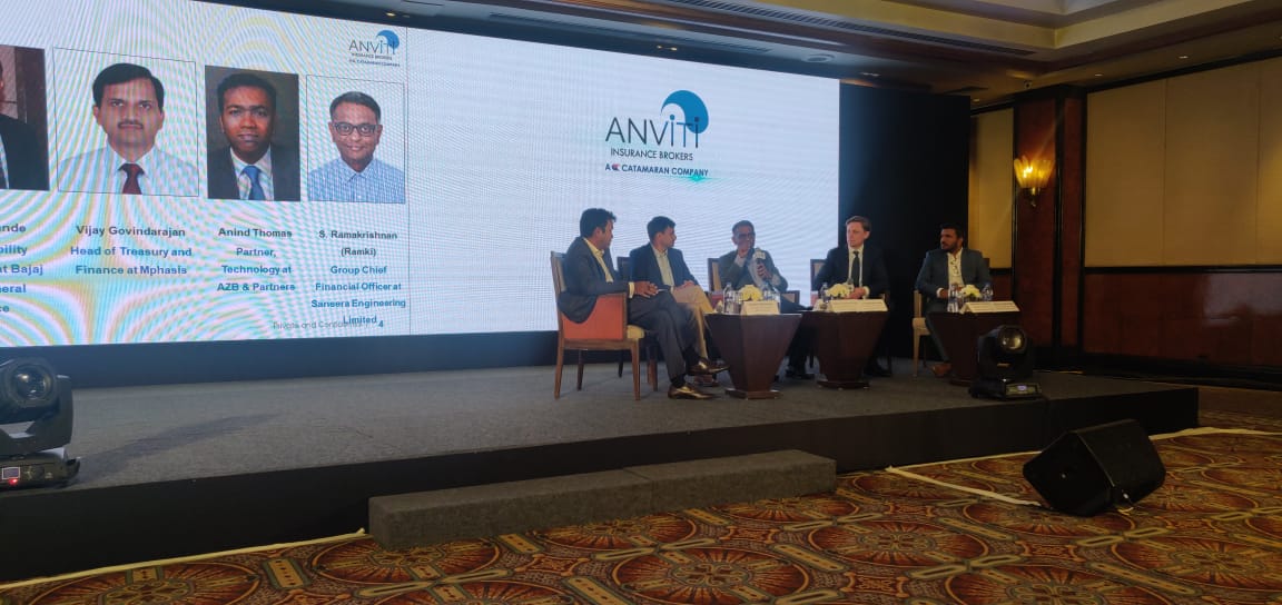IndiaAon's tweet photo. Keynote Speaker - Mayuran Palanisamy of @KPMGIndia, @mahonyWeb of @Aon_plc, @Kiranlokhande9 of @BajajAllianz, Anind Thomas of 
AZB &amp; Partners, Ramakrishnan S of Sansera Engineering &amp; Vijay Govindrajan of @Mphasis speak as part of a panel at #AnvitiConnect. https://t.co/gxusI15Onv