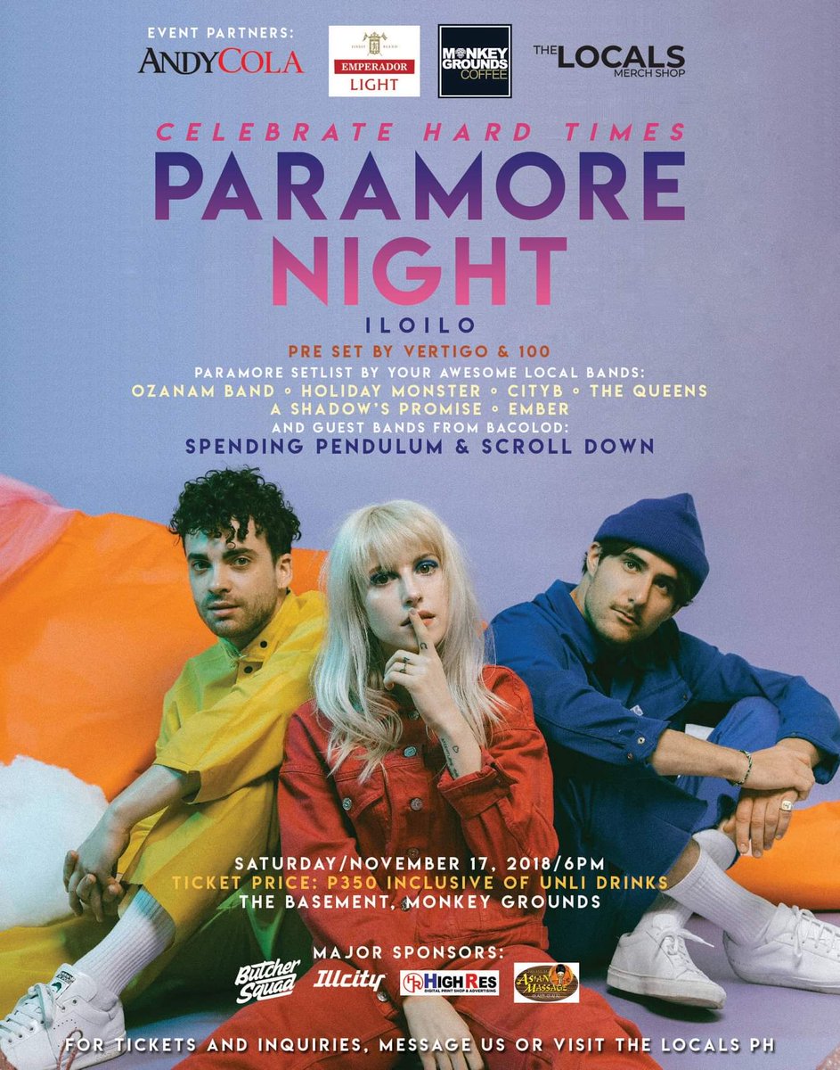 butchersquadPH's tweet photo. See y'all! #paramore #paramorenight #iloilo #illcity #butchersquadph #andycola #emperador https://t.co/aeQc2SiduT