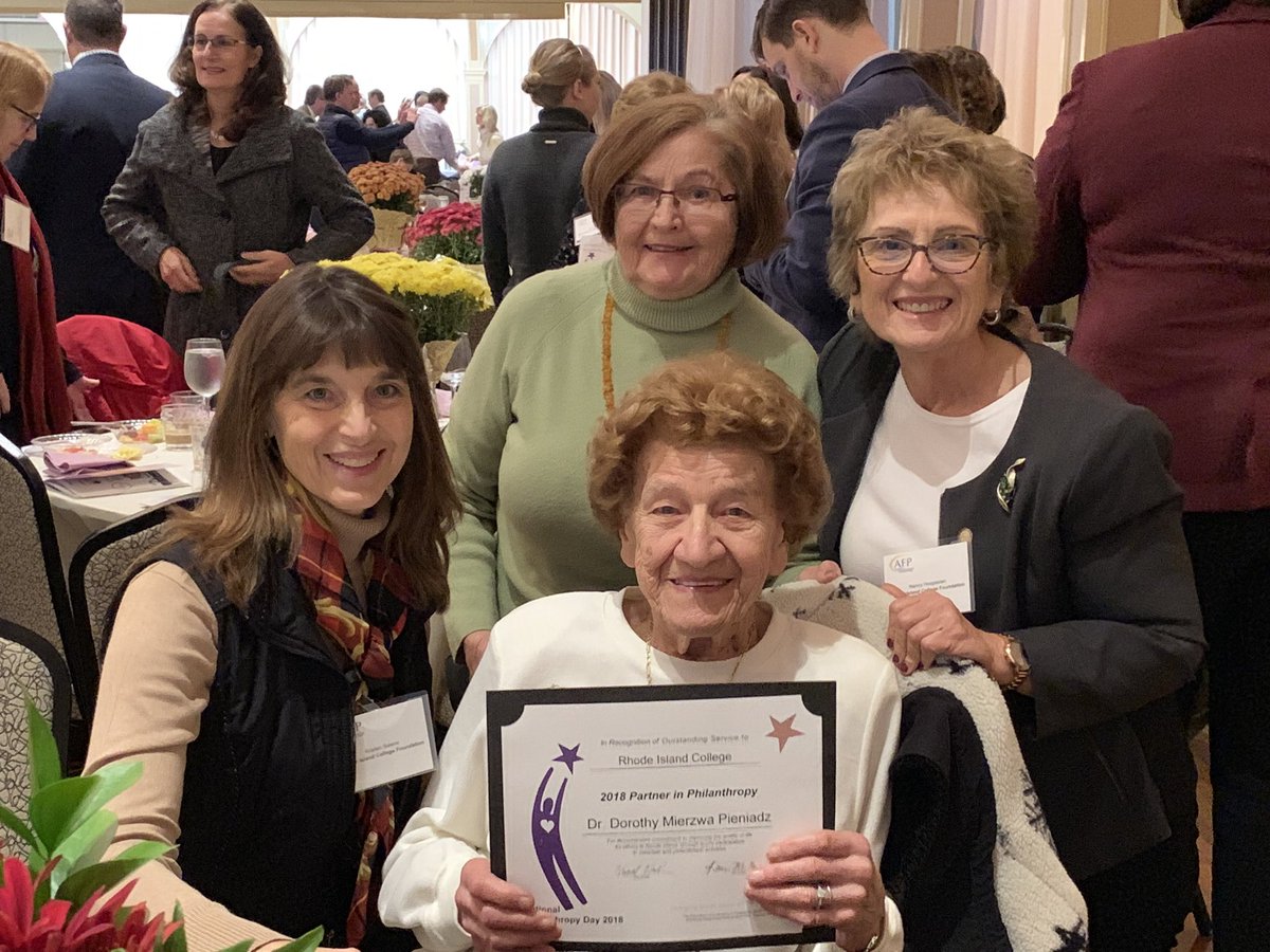 EdwinPacheco's tweet photo. Congrats to our longtime friend, supporter and retired @RICNews dean Dr. Dorothy Pieniadz on being recognized as a 2018 partner in philanthropy. @AFPRIChapter #NPD2018 https://t.co/lsxxJ8zOxo
