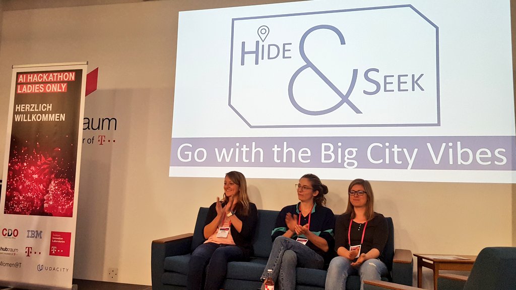 Jessieevaline's tweet photo. The lovely ladies are pitching! 
Challenge 1: Mobility
So many great ideas from teams: 
Pink Python, 
We Move, 
Big City Vibes, 
aSsaT, 
We Like To Move It Move It
#AIHack4Ladies #IBM #IBMDeveloper 
#WomenInTech #Berlin https://t.co/tHRuKX6EAp