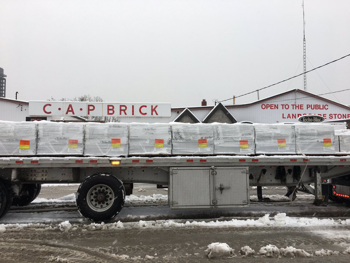 CapBrick's tweet photo. November 16 2018- Another load of @techobloc ! We are here year round to help you with your spring and summer projects. Come and visit our indoor displays and warm up to our fireplace while you plan your future oasis. #capbrick #openyearround https://t.co/Lzz1hpbgtl