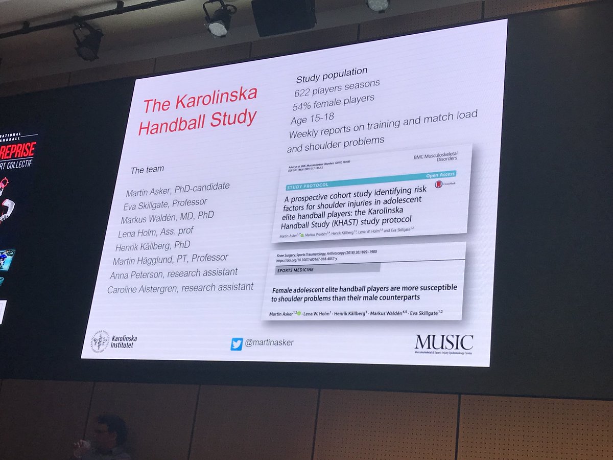 MarkusWalden's tweet photo. Major points by @martinasker on risk factors for and prevention of injuries in male and female adolescent handball injuries #khast #khast2 #schms2018 https://t.co/wLJmOTkabs