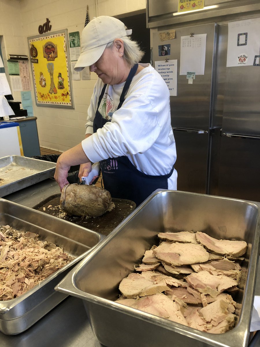 GHillPandapower's tweet photo. Thanksgiving lunch preparation is underway!!! Thank you to our awesome cafeteria staff for planning and preparing such a delicious meal!!!#GobbleGobble #Thanksgiving #eatyourlunch #fcpsva #Thankful https://t.co/CBq9P1tWpK