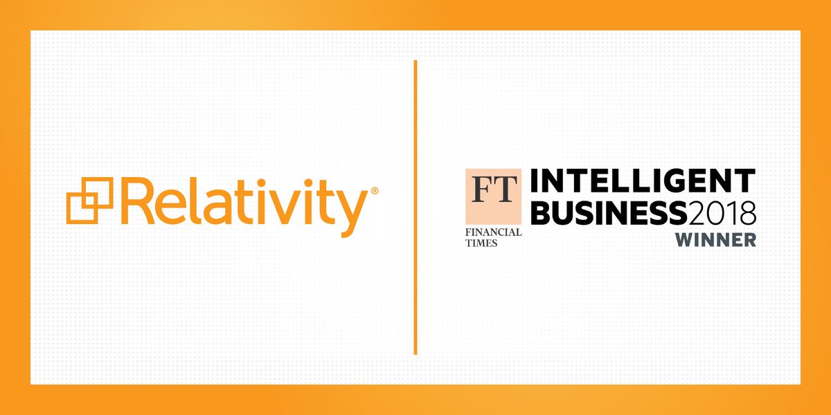 RelativityHQ's tweet photo. Thanks to our customers and @FT for honoring Relativity with the #FTIntelligentBusiness Award for Legal Technology Company - recognizing the organization with the greatest impact on practice and business of law: https://t.co/HvDLFddSQZ #legaltech https://t.co/iDePuiyJpS