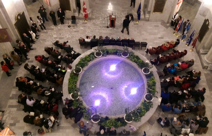 AlbertaMetis's tweet photo. Today’s Legislature Ceremony to pay tribute to Louis Riel is at 11 am. MNA open house to follow @EdmontonInn Shuttle bus services from the MNA to the Downtown core will be provided #Metisweek2018 #Metisnation #metisproud #abmetis https://t.co/dEiNN5xTEn https://t.co/1NrasEl5zR