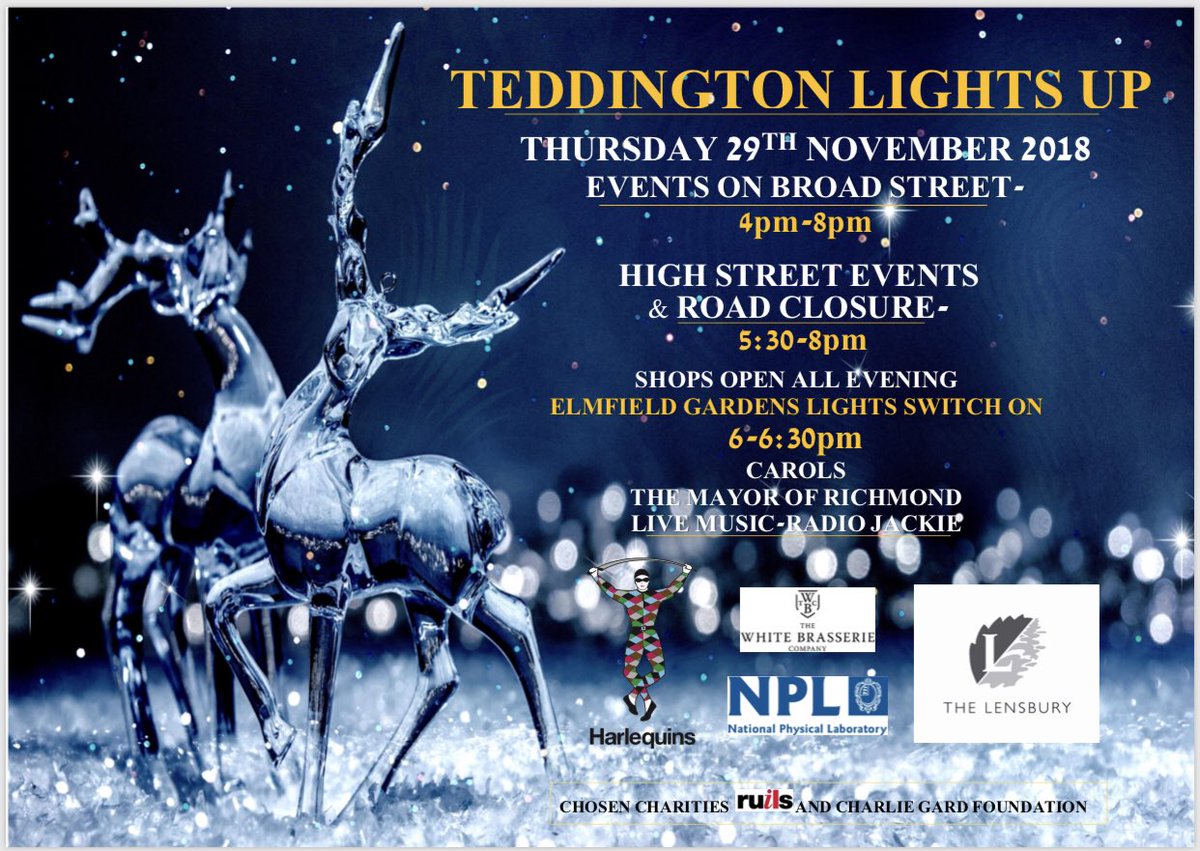 TeddingtonC's tweet photo. Thursday 29th November @jenny_blanc @HamptonsIntTedd @BarEstiloTapas @Shamblesbar @toniandguytedd @TheBuildersArms @Anglers_TW11 @thejamstmarys @radiojackie @LBRUT https://t.co/8CD2cnaixx