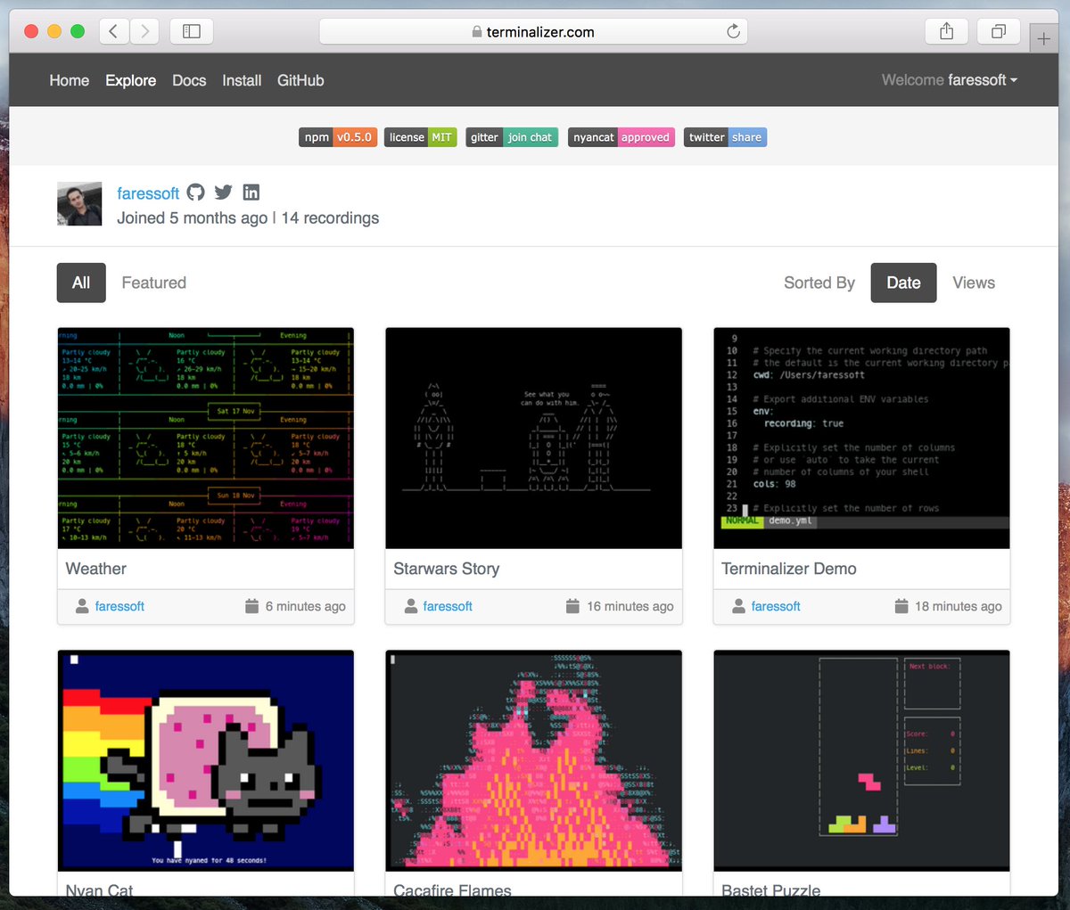 terminalizerjs's tweet image. terminalizer.com Is released :D Now you can share your recordings online :D