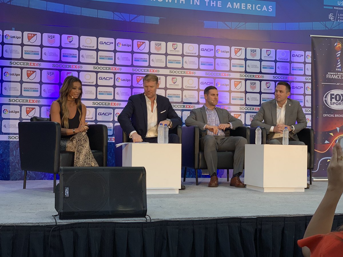 IanTaylor7's tweet photo. Day 2 at @Soccerex with @globalfootypro in #Miami @kate_abdo on stage with @AlexiLalas discussing the Women’s World Cup 2019 #soccerexusa https://t.co/2dzIvUIBDb