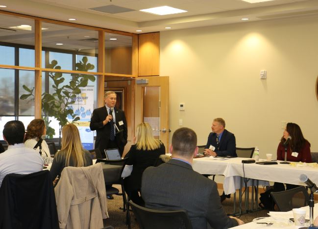 MOBarYLS's tweet photo. YLS Council met this morning at The Missouri Bar Center. Special thanks to @MoBarPresident @mocountrylawyer for the visit! Learn how you can get involved in YLS at https://t.co/XR79MYeW8p, or speak with one of us at today's Fall Committee Meetings! #MOBarFall #NewMOLawyers https://t.co/AEQZbVOvhy