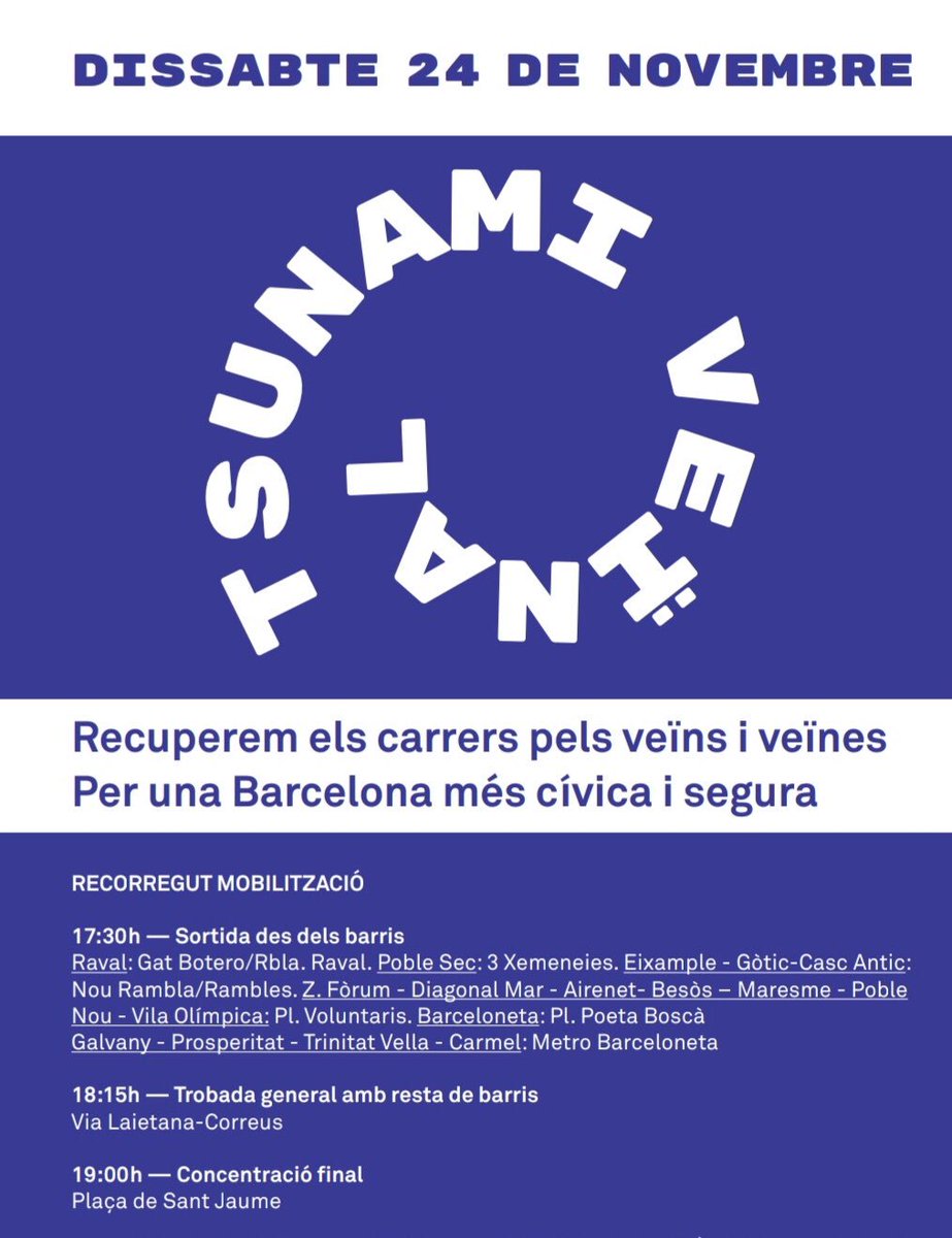 femgotic's tweet photo. 24 d novembre❗️El #veinat Tornem a sortir al carrer pq estimem #elbarri #BCN i pq cal: #projectesocial #projectecultural #projectedeciutat #foranarcopisos #foracaptadors #foracofesshops #foradroga #prousorolls #prouespeculació #proudegradacio #BcnNoFunciona #volem1barridigne https://t.co/L2zjyQubKQ