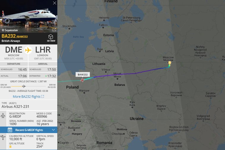 NikPhillips666's tweet photo. British Airways #BA232 out of Moscow declaring a general emergency - reason unknown https://t.co/OiYT7h43IP