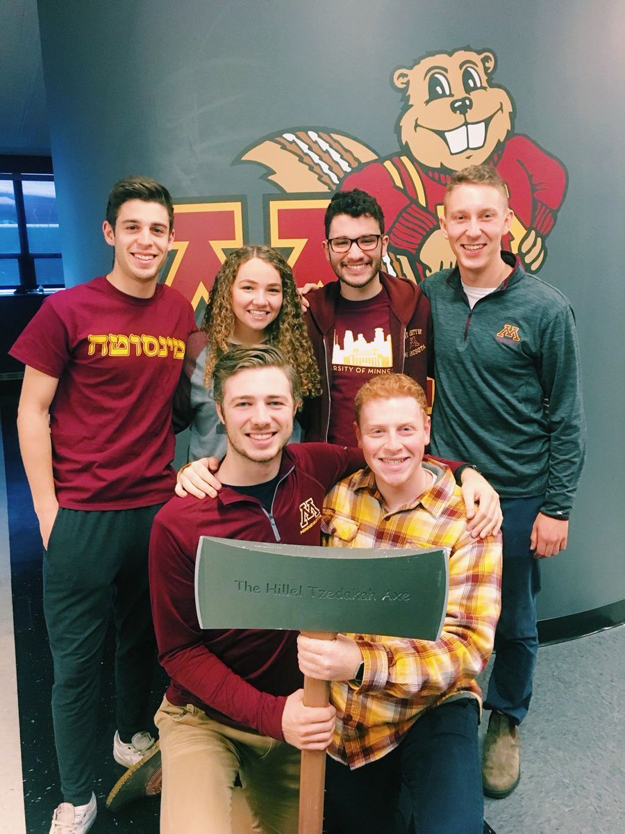 MNHillel's tweet photo. #BattlefortheAxe start today! Look at our student board hold that Tzedakah Axe. Consider making a donation through the link in our bio to support Hillel and let’s beat Wisconsin again! https://t.co/7usmHOr7Jn
