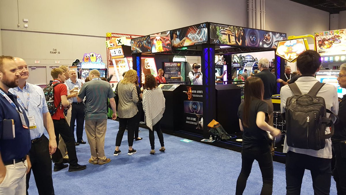 AiSolve's tweet photo. We've enjoyed taking #WePlayVR and our new multiplayer #StarDefence to opposite sides of the world for both the #retail and #FEC market at #Mapic18 and #IAAPA18. Plus we've had some amazing reactions from people of all ages, experiencing it for the first or even multiple times. https://t.co/44Yv8nsxYs