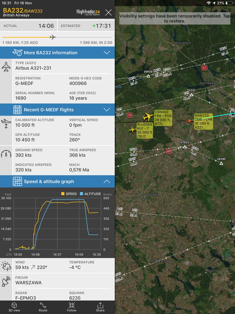 ATPLPOLAND's tweet photo. #BA232 A321 rapid descend probably caused by decompression https://t.co/Bxm6UCwR8V