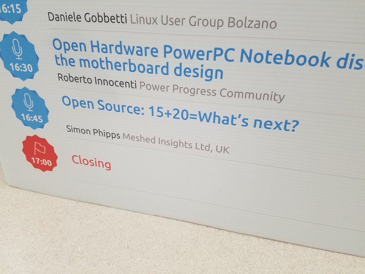 OpenSourceOrg's tweet photo. Next up at @SFScon, OSI Directors, @webmink ("#OpenSource: 15+20=Whatβs next?"), and @italovignoli ("Best Practices: Open Standards for Documents"). #SFScon / #SFSCon18 https://t.co/HxcDe8utgf