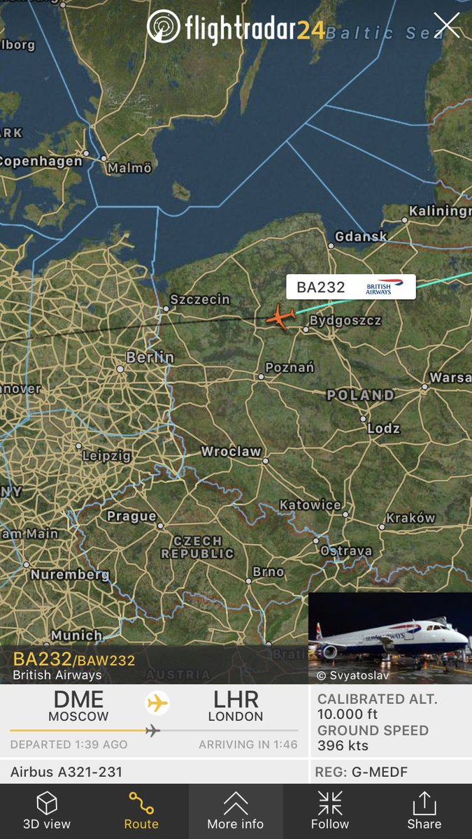 FlightIntl's tweet photo. British Airways flight #BA232 from Moscow (DME) to London (LHR) is diverting to Berlin (TXL) https://t.co/bNqBkRMX3I https://t.co/kwM52Onl5L
