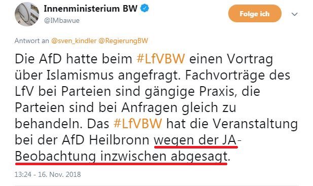 AndreasStochMdL's tweet photo. Die Begründung zur Absage ist grotesk - Die Präsidentin des Verfassungsschutzes weiß ja hoffentlich nicht erst seit heute, dass ihre Behörde die Jugendorganisation der AfD beobachtet. Der Vorgang muss nächste Woche im Parl. Kontrollgremium aufgeklärt werden! @IMbawue #LfVBW (2/2) https://t.co/vhzXtT8wci