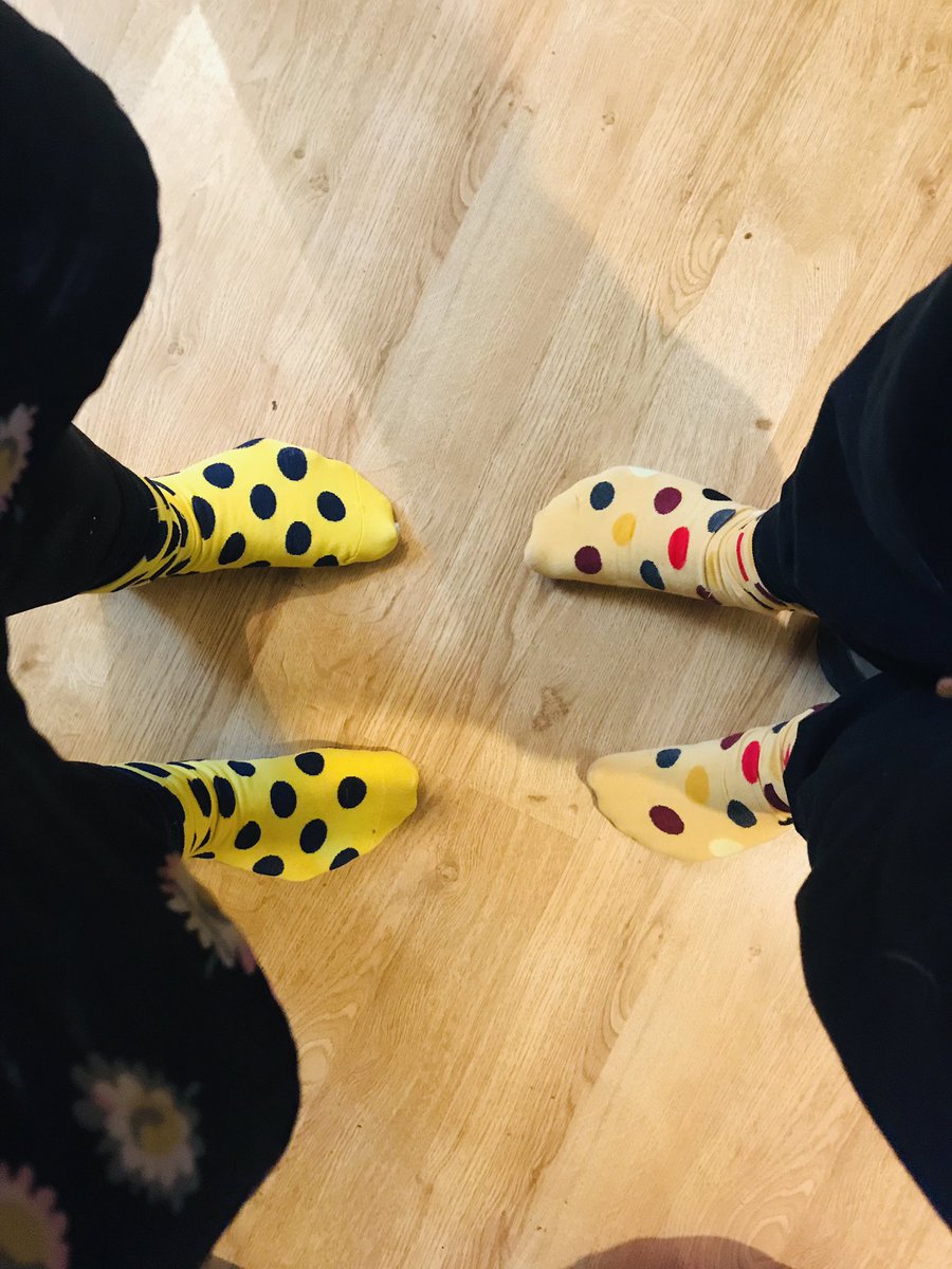 Lynnelou's tweet photo. Me and my nutty Archie in matching socks #lotsofspots #childreninneed2018 #Pudsey https://t.co/fRrNFHZ7qQ