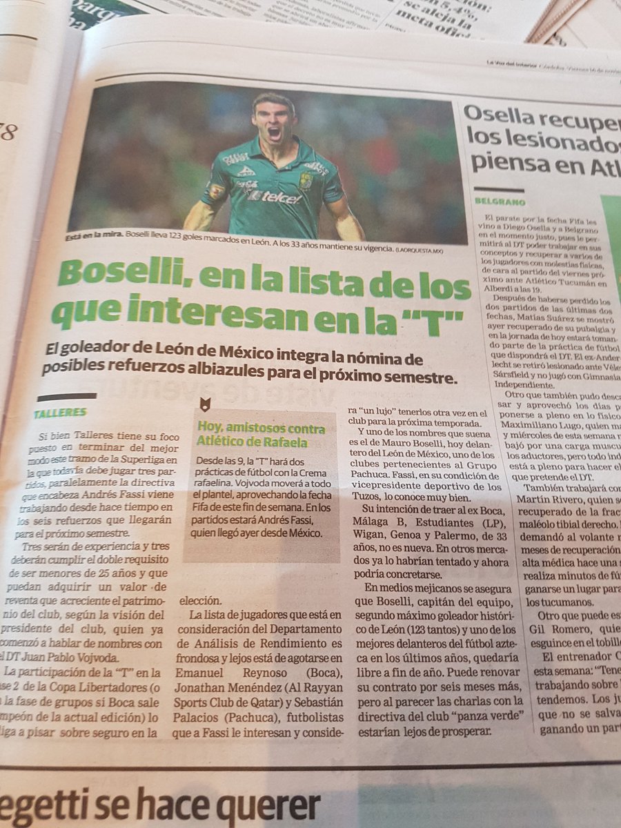 La Voz de Córdoba habla sobre el posible arribo de Boselli a Talleres