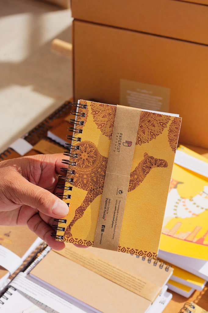 GhanimAlSulaiti's tweet photo. Everyone loved our new ‘The Camel Collection’ notebooks, sold today at @PapercutQatar stand  @FarmersMarketQA 🐪🇶🇦

These in-house designed notebooks are made from 100% recyclable materials right here in Qatar, available in the warm colours &amp; tones of our desert 🌞

Only 10QAR ✌🏽 https://t.co/IgZzrd1elu