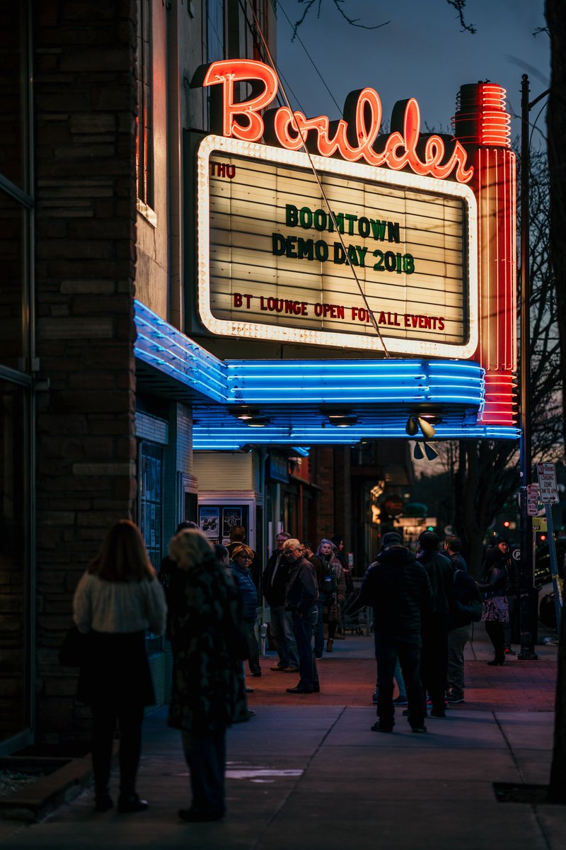 Boomtown's tweet photo. That’s a wrap! #BoomtownDemoDay was a big success. This cohort made their mark &amp; each founder experienced a huge milestone in their journey as an entrepreneur. We are thrilled to welcome them as #BoomtownAlum! Thank you to everyone who came to the @BoulderTheater last night! https://t.co/aGu34PIOo1