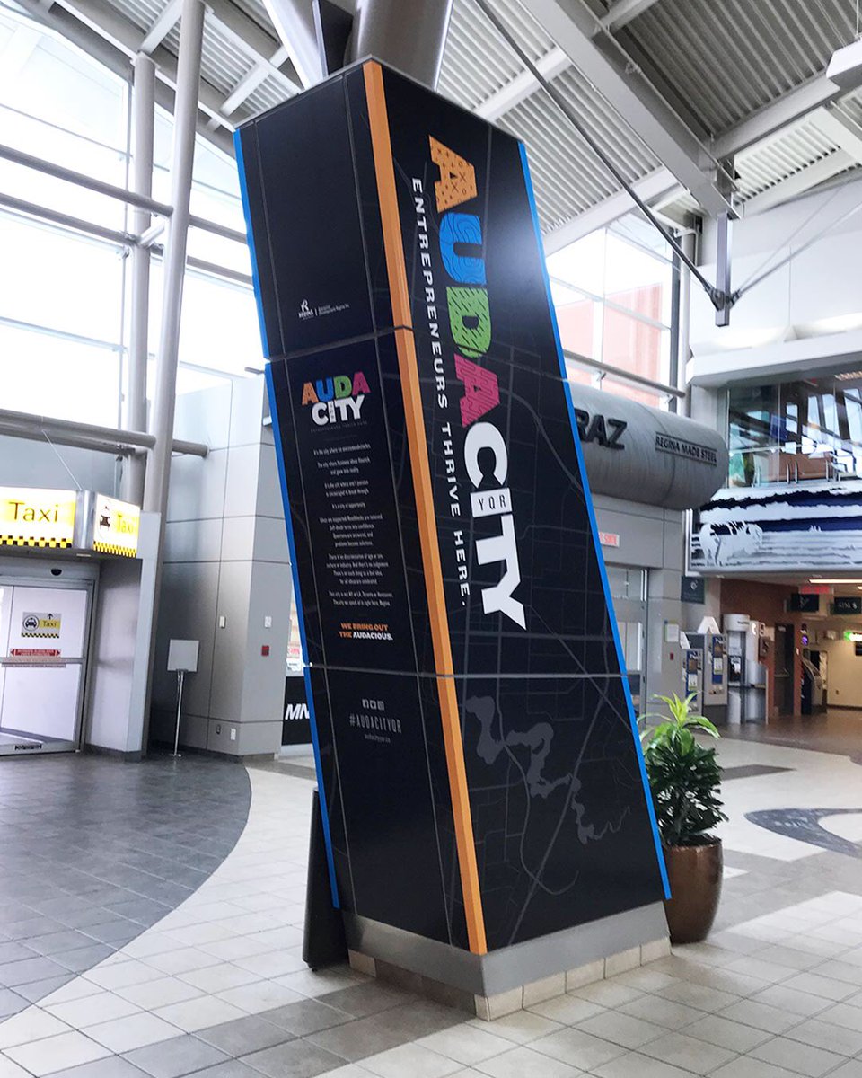 Bravo_Tango's tweet photo. And that’s a wrap! Next time you’re at the @FlyYQR airport, be sure to check out the @audacitYQR pillar we just unveiled. #audacityyqr #itsyourairport #yqr https://t.co/ZSaiovcTlS