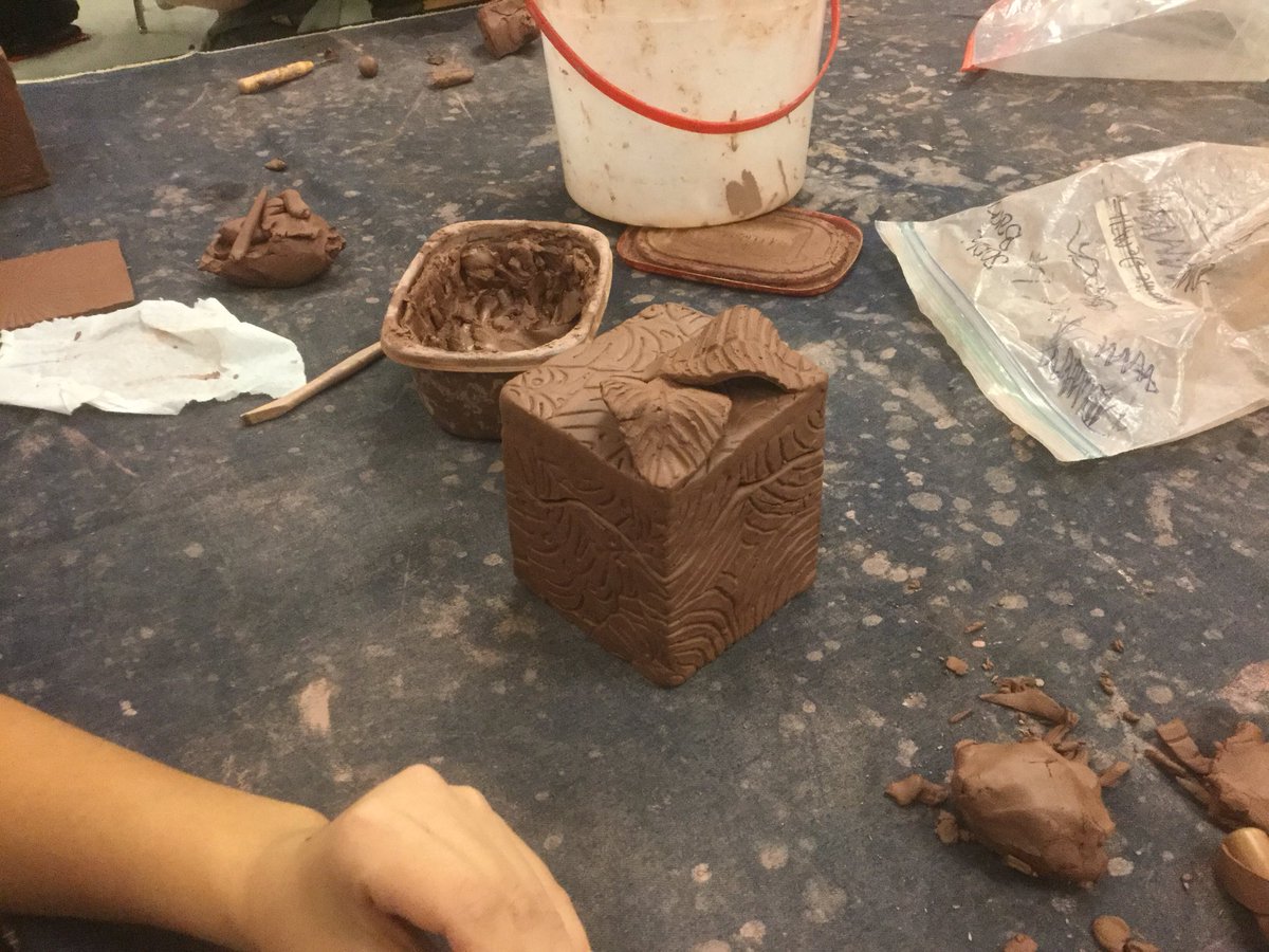 lncmsartgallery's tweet photo. 8th Grade clay slab puzzle boxes are just about finished in 8th grade Art.  The students worked hard to construct these and give them a theme.  Here is a little sneak peek of the process.  #lncpride #msart #arted #arteducation #claylessons @LNCharter #handbuilding #artofed https://t.co/DLi4QkHTaM