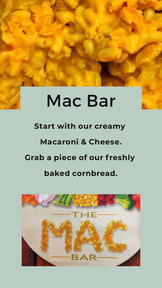 SchoolMeals_NPS's tweet photo. Our #MacBar is one of our #madetoorder lines. Students start with a base of creamy Mac & Cheese and side of freshly baked cornbread and choose their protein, veggies, and toppings along with fruit and milk! https://t.co/7F3eoWc58m