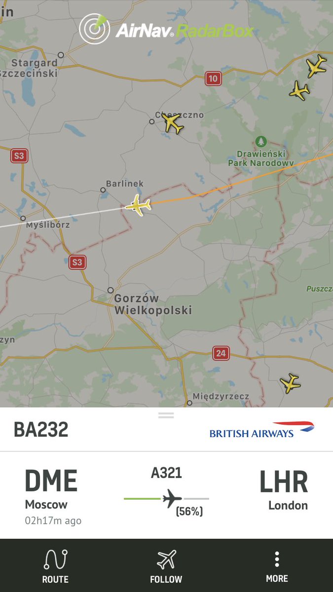 airlivenet's tweet photo. LIVE @British_Airways #BA232 is holding 10,000ft after declaring an emergency over Poland on its way to London https://t.co/EX1b4LFzqe https://t.co/IGcbNVbivY