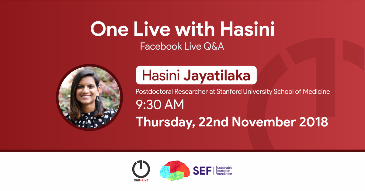 Hasini Jayatilaka @HasiniJt is a #SriLankan post-doctoral researcher at #Stanford university.
She was recently featured in #Forbes30Under30 in Science.
Meet her Live on SEF on 22nd November at 9am(SL Time)
Event link: facebook.com/events/2189518…
#cancerresearch #science  #SEF #forbes