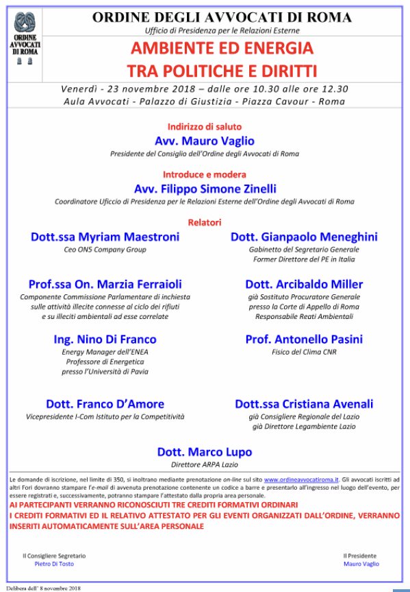 ON5_IT's tweet photo. Roma 23 Novembre: Convegno “Ambiente ed Energia tra Politiche e Diritti”, organizzato dall'Ordine Avvocati Roma e da @ON5Company, con la partecipazione di @MyMaestroni, Presidente del Gruppo, imprenditrice e autrice del saggio"Comprendere  il mondo dell'energia 2.0" https://t.co/ff4tKVS7BC