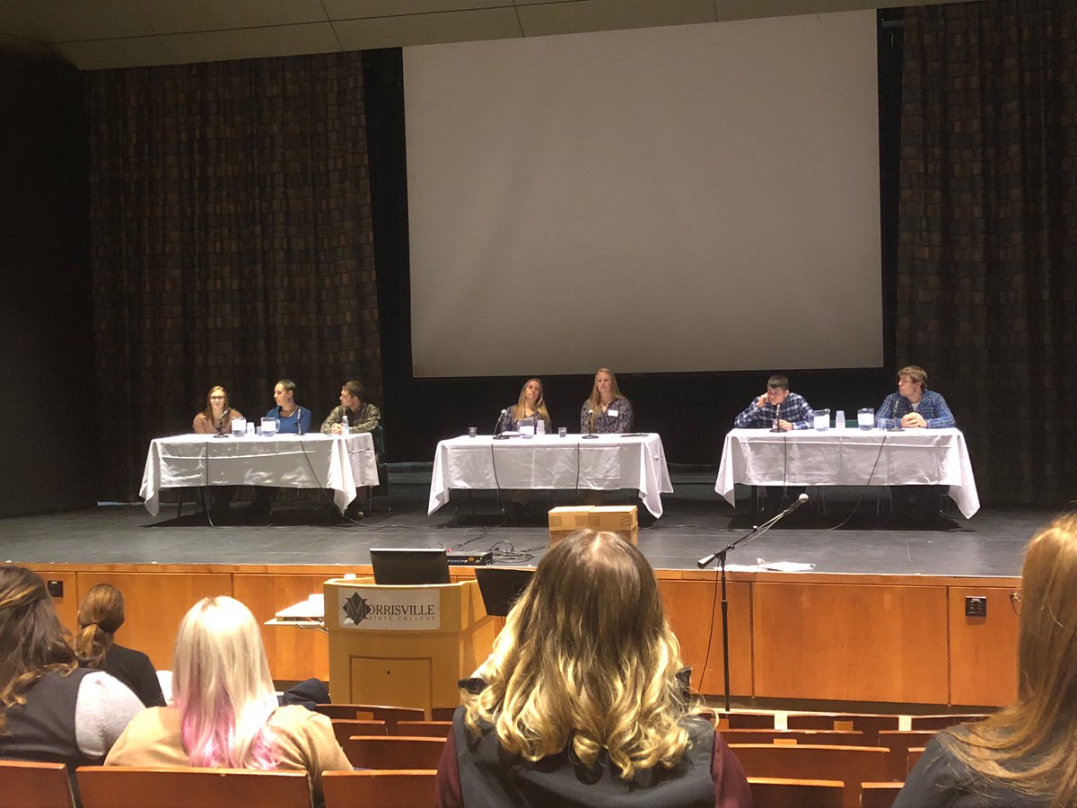 SouthernTier8's tweet photo. Thank you @sunymorrisville for hosting the 2018 Agricultural Summit yesterday! Pictured below: Commissioner of Ag. and Markets Richard Ball,  panel of SUNY Morrisville Students, and Keynote Speaker; Zaid Kurdeich of Norwich Meadows Farm LLC. The future and present of Agriculture! https://t.co/ELSR3Nd4Mg