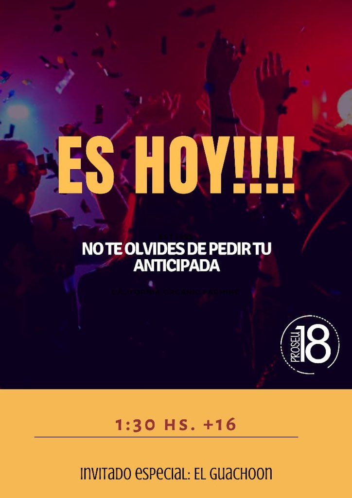 Es hoy!!!! Otro viernes con la Proseu🔞😍
Todavía tenes tiempo de comprar tu anticipada pero apúrate que quedan pocas😱
<a href="/elguachoonok/">El Guachoon</a> va a estar a partir de las 3am y te recordamos que esta vez se termina cuando salga el sol😉💃🎉