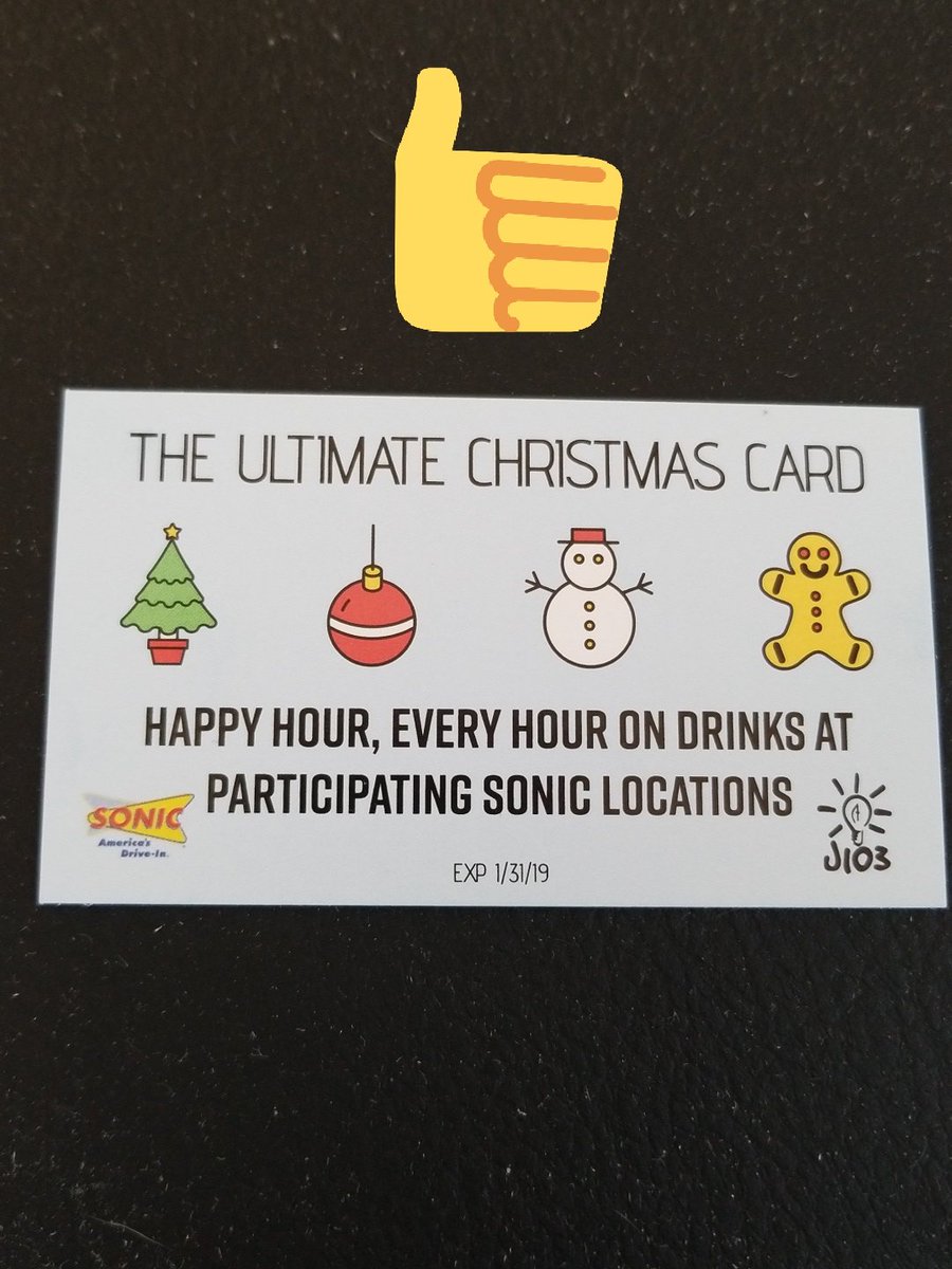 TennWen's tweet photo. Thank you @sonic & @J103radio - Happy Hour price beverages & slushies until the end of January! #Sonic #J103 #MerryChristmas #SonicCherryLimeade https://t.co/Koa7TGku4R