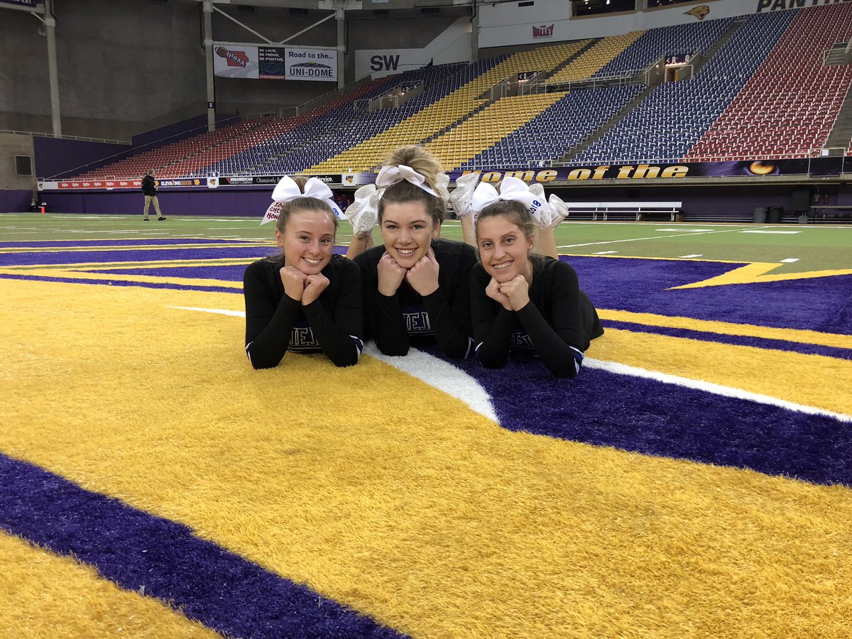 coachbaileybf's tweet photo. Our cheerleaders: Jenna Hayworth, Cara Figenshaw, and Abby Bruce are having a ton of fun at Honor Squad! Getting ready for their performances today during half time of the 11 o’clock and 2 o’clock playoff games at UNI! https://t.co/ddbQAriLXC