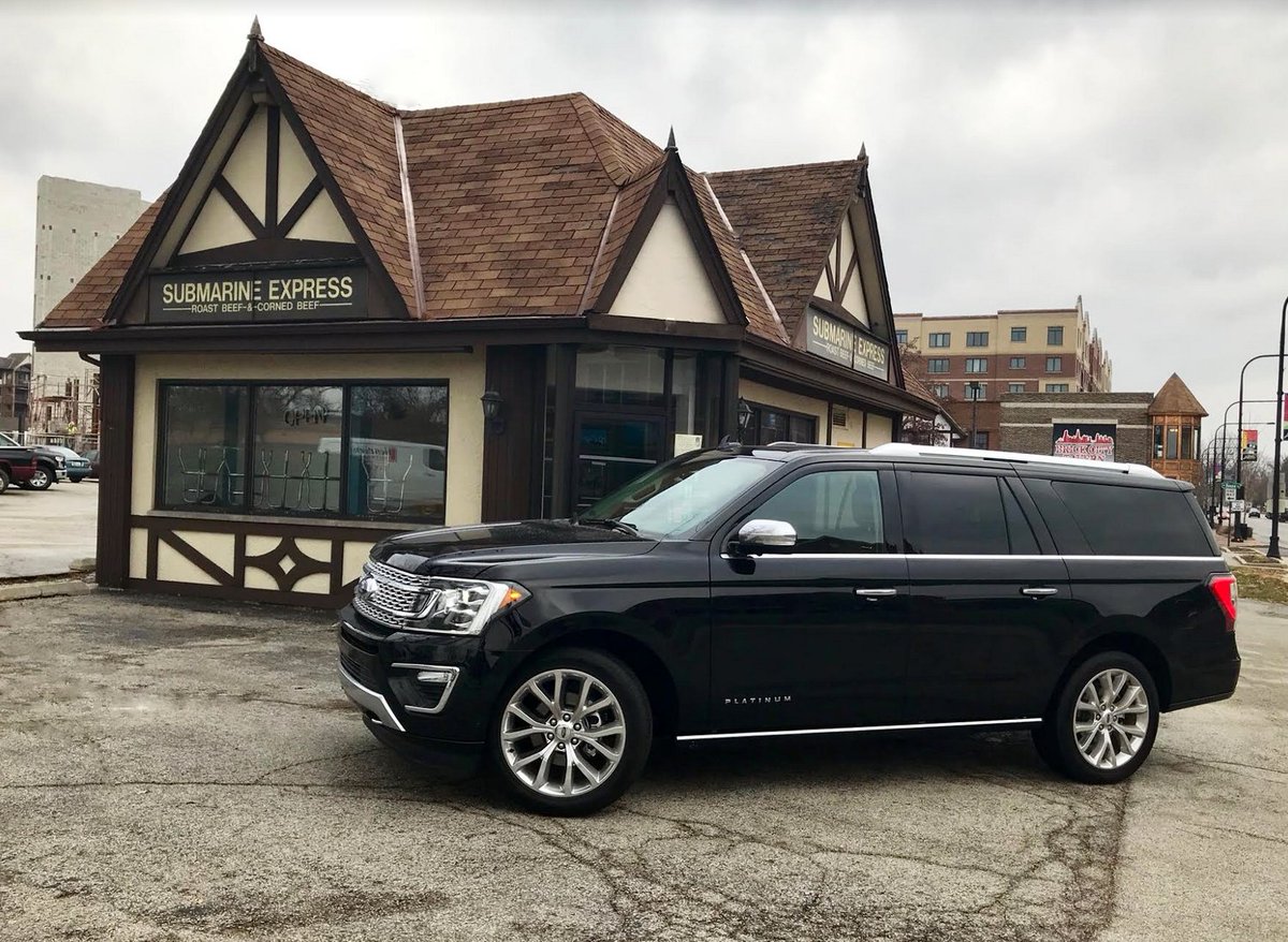 Car_Guy_Tom's tweet photo. The 2018 @FordTrucks Expedition MAX Platinum as seen at the legendary Submarine Express in Mount Prospect, IL. #RandomPairing #Ford #Sandwhiches #Expedition https://t.co/GZAleT6BcA